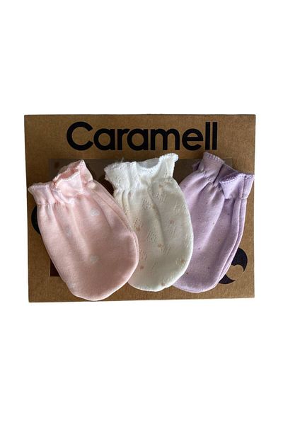 Caramell Baby Girl 100% Cotton 3-Piece Gloves Set (Suitable for All Pack Baby Girl, Shipped Mixed Patterns and Colors)