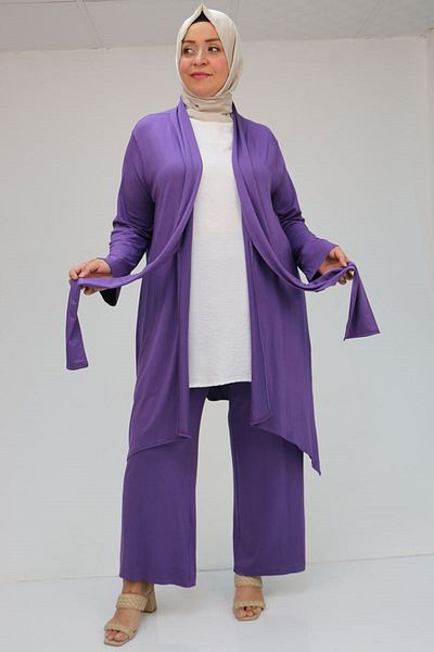 Eslina 47211 Large Size Front Tied Trousers Set - Lilac