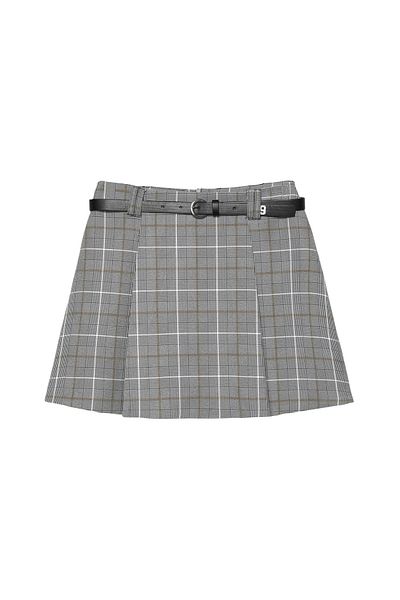 Quzu Gray Mini Checkered Skirt - with Belt Accessory