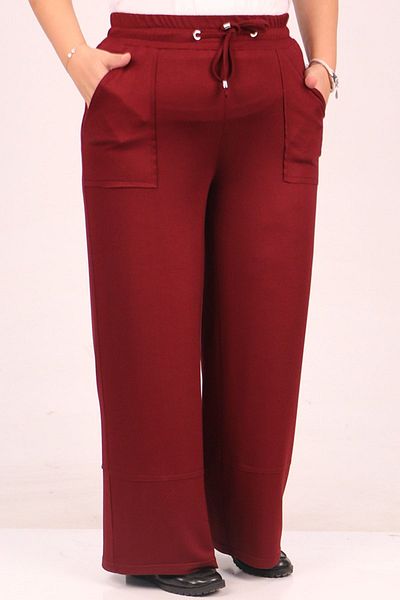 Eslina 39038 Large Size Crystal Two Thread Wide Leg Trousers - Claret Red