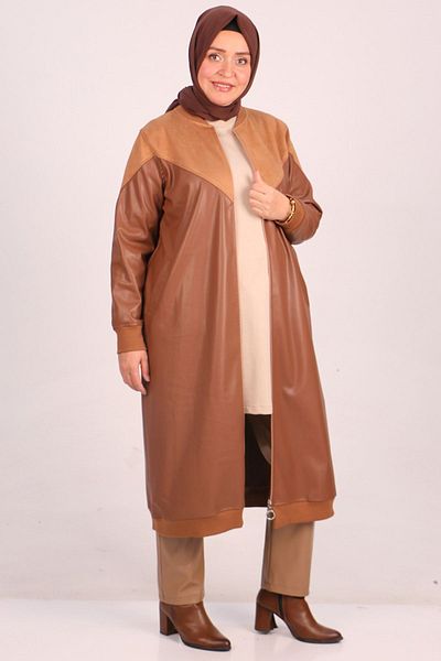 Eslina 33073 Plus Size Nubuck-Δερμάτινο καπάκι με φερμουάρ-μαύρισμα