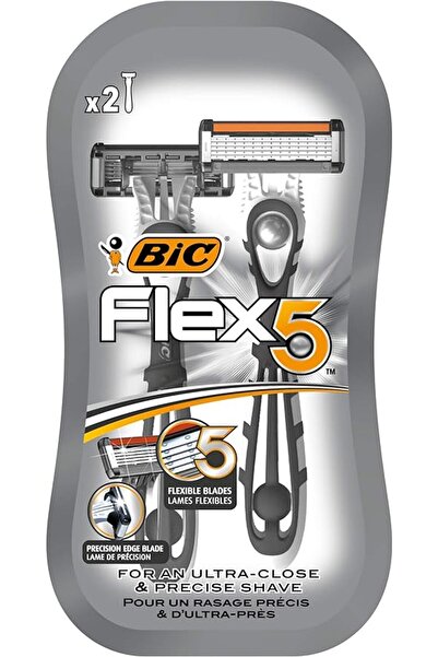 Bic ماكينة حلاقة فليكس 5 للرجال - عبوة من قطعتين - ماكينة حلاقة للاستخدام مرة واحدة بخمس شفرات متحركة بتقنية النانو