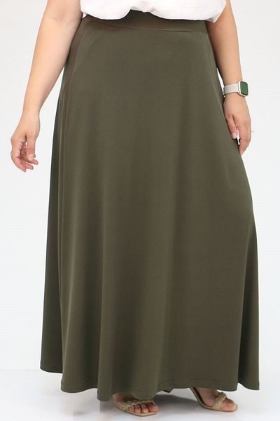 Eslina 45005 Large Size Khaki Combed Basic Skirt