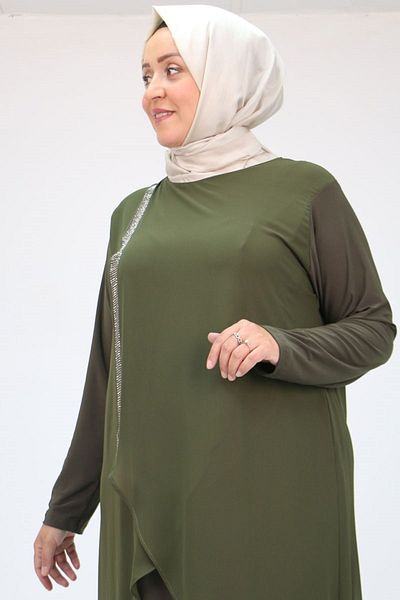 Eslina Φόρεμα σιφόν 32016 Sandy - Khaki Plus Size - Stone Printed