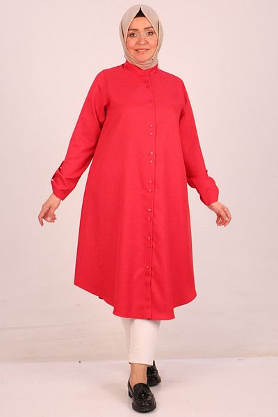 Eslina 48009 Large Size Red High Collar Woven Shirt