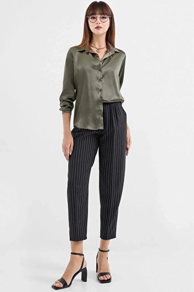 hazelin Жіночі хакі сатинована поверхня Tesettur Сорочка HZL25WBD139641