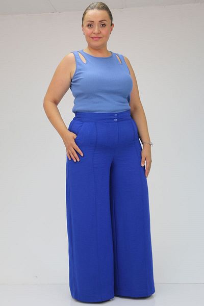 Eslina 49012 Large Size Linen Airobin Trousers - Grassy, Saks
