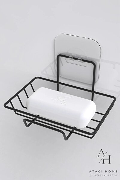 ATACI 1.Kalite Yapışkanlı Siyah Dekoratif Sabunluk Banyo Düzenleyici Banyo As...