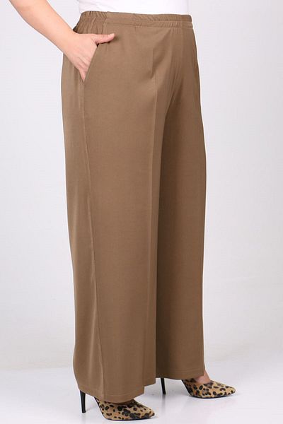 Eslina 29019 Large Size Elastic Waist Length Lycra Trousers - Mink