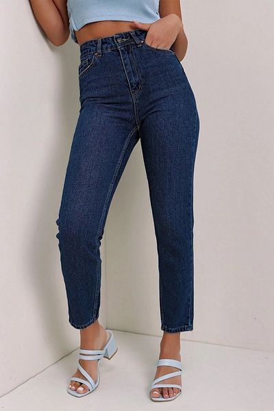 Trn JNS Lucy Boyfriend Σκούρο Μπλε Ψηλόμεσο Λύκρα Mom Jeans Παντελόνι