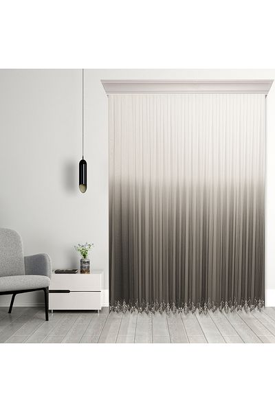 perhal perde ve halı Anthracite Dark Gray Double Breasted Tulle Curtain with 1-3 Tight Embroidered Skirts - Gradient Color Transition