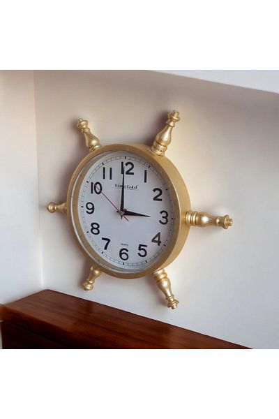Bahat Gold Gold Leaf Sailor Helm Wall Living Room Office Clock Diameter 36 cm