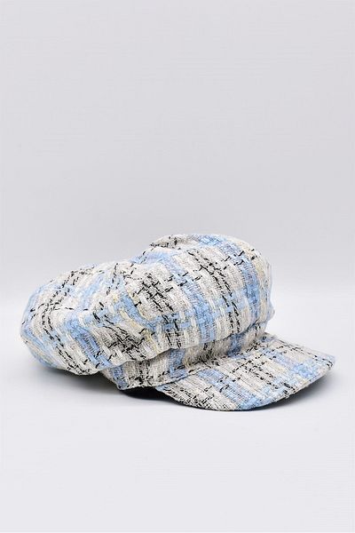 Külah Women's Cap Woolen Patterned Floppy Hat Blue