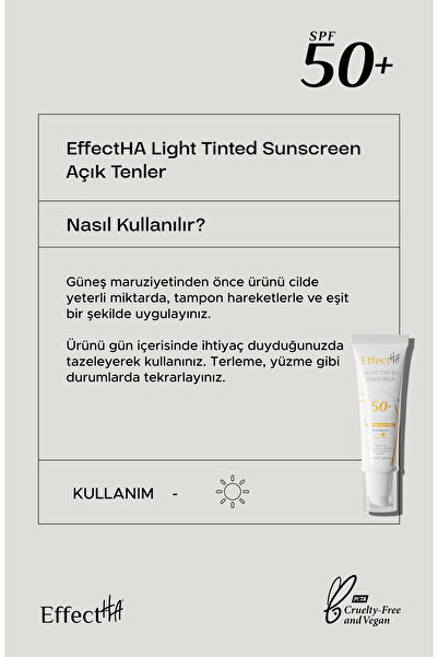 EffectHA Light Tinted Sunscreen Açık Tenler Için Cilt Tonu Eşitleyici Güneş Koruyucu Krem Spf50