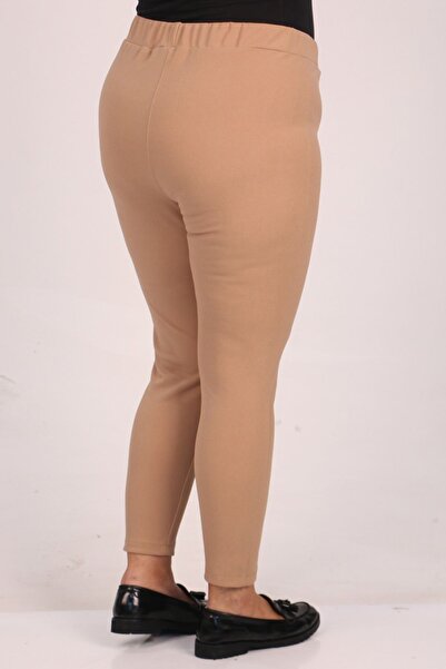 Eslina 29503 Beige Large Size Scuba Leggings - Front Slit