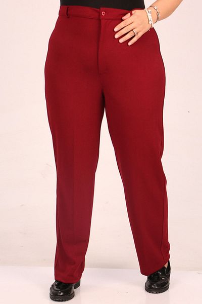Eslina 39044 Large Size Claret Red Scuba Trousers - Elastic Waist