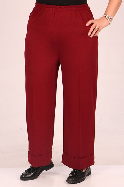 Eslina 39043 Large Size Elastic Waist Double Leg Scuba Trousers-Burgundy