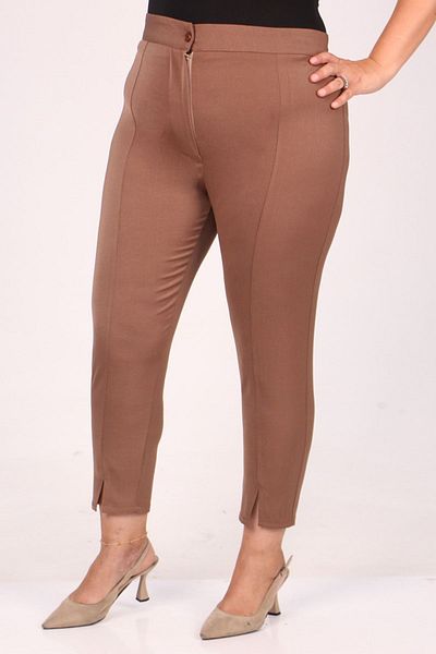 Eslina 39028 Large Size Front Slit Skinny Leg Trousers - Mink