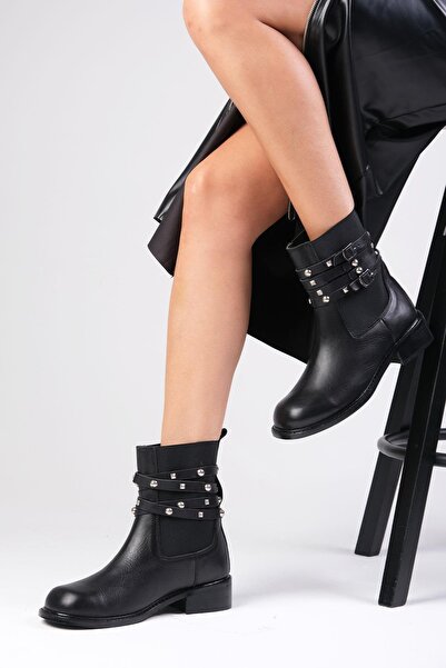 Mio Gusto Γνήσιο δέρμα Μαύρο Χρώμα Blunt Toe Γυναικείες ελαστικές μπότες ποδηλασίας