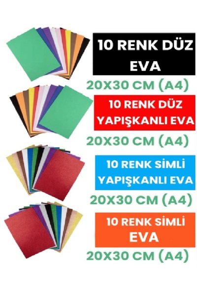 Nova Color 40'li Eva Seti? A4 20 X 30 Cm Düz/simli/düz Yapışkanlı/simli Yapışkanlı