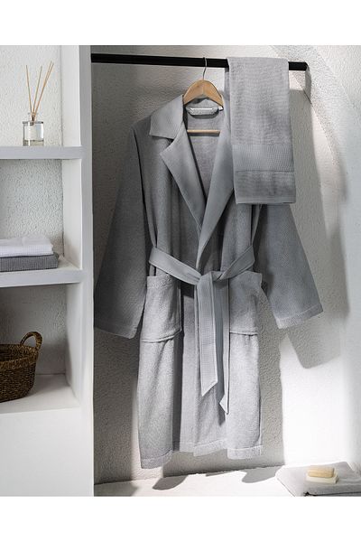Madame Coco Carole Unisex 100% Cotton Bathrobe Set - Light Gray - Luxury Collection