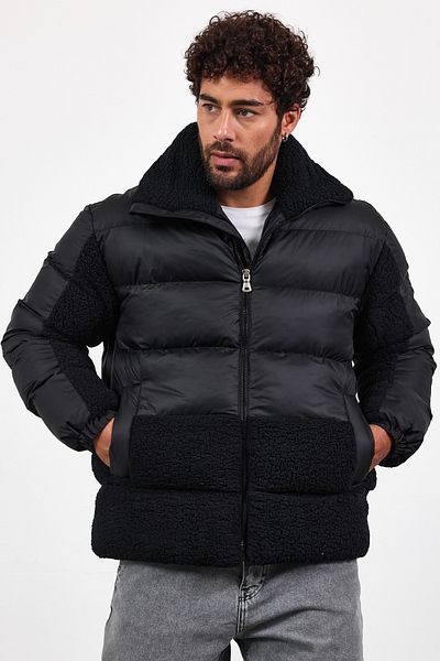 MADZEYMODA Мъжко плюшено, детайлно подплатено черно дебело пухено яке Mz50638