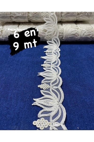 Butik İmza tekstil kortlu Fransız dantel Güpür uç desen