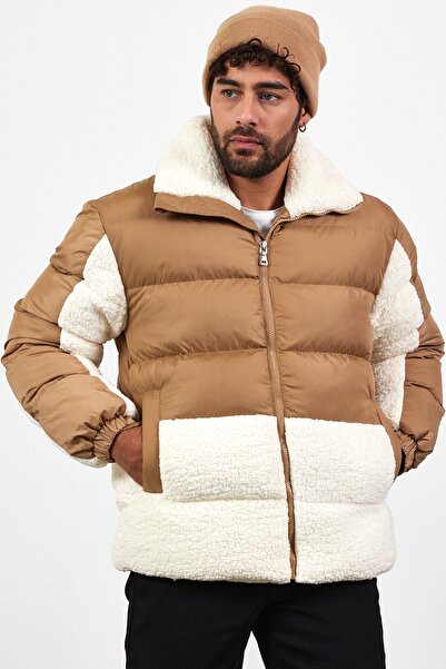 MADZEYMODA Ecru Mink Διπλό Χρώμα Χοντρό Παλτό με Λούτρινη Λεπτομέρεια - Mz50638