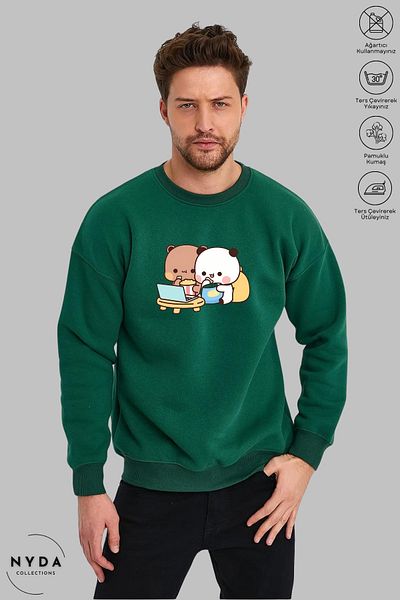 Nyda Collections Unisex μακρυμάνικο Bubu Dudu με στάμπα με λαιμόκοψη χωρίς κουκούλα υπερμεγέθη φούτερ