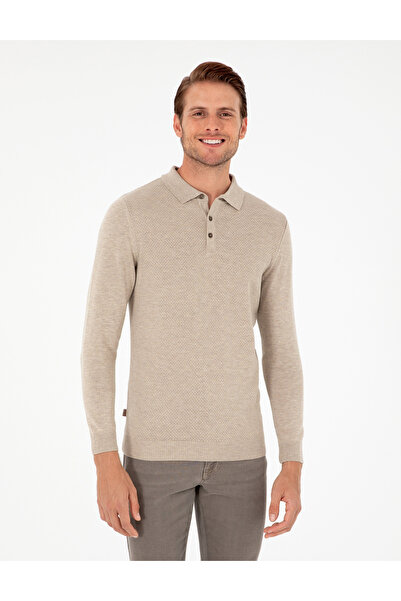 Pierre Cardin Kum Melanj Slim Fit Düğmeli Polo Yaka Triko Kazak 50300506-VR123