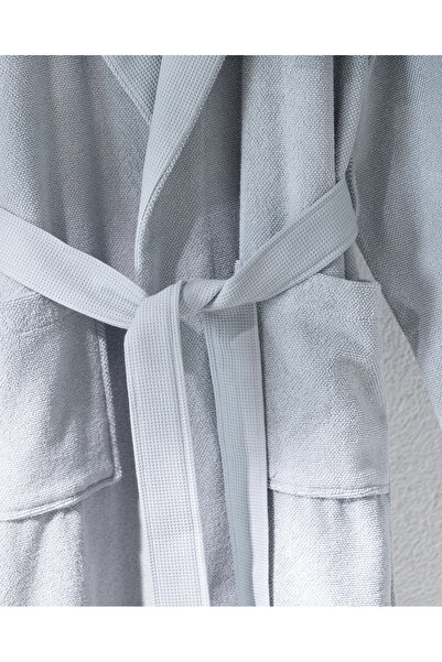 Madame Coco Carole Unisex %100 Pamuk Bornoz Set - Açık Gri - Lüks Koleksiyon