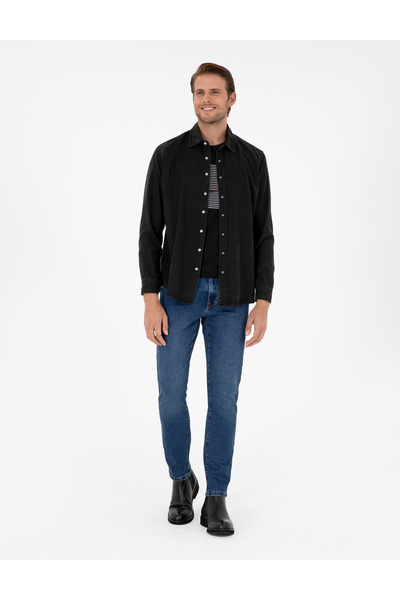Pierre Cardin Siyah Regular Fit Uzun Kollu Jean Gömlek 50292591-VR046