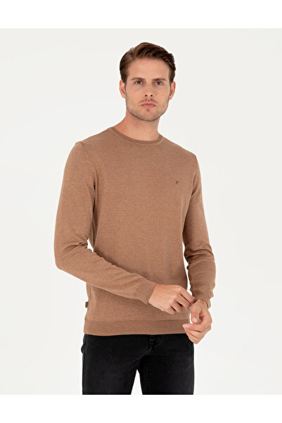 Pierre Cardin Camel Melanj Slim Fit Bisiklet Yaka Basic Triko Kazak 50296621-...