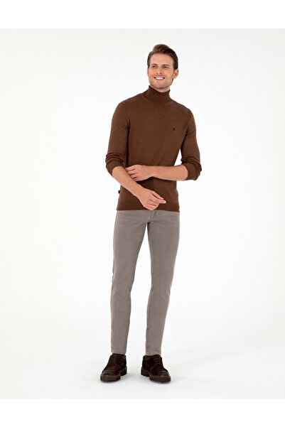 Pierre Cardin Koyu Kahverengi Slim Fit Balıkçı Yaka Basic Triko Kazak 50296602-VR084