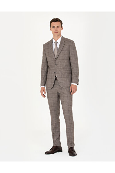 Pierre Cardin Açık Kahverengi Slim Fit Ekose Takım Elbise 50279140-VR002