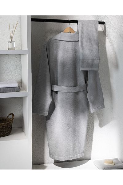 Madame Coco Carole Unisex 100% Cotton Bathrobe Set - Light Gray - Luxury Collection