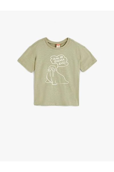 Koton Baby Boy T-Shirt Short Sleeve Crew Neck Print Detailed Cotton 4Smb10450Tk Green