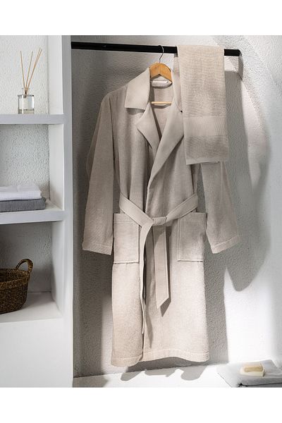 Madame Coco Carole Unisex 100% Cotton Bathrobe Set - Beige - Luxury Collection