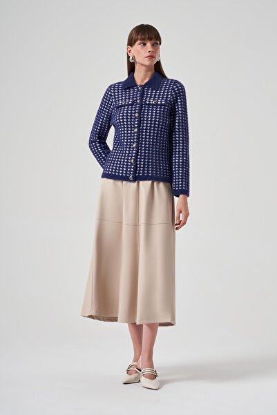 Lale Butik Nuss Knitwear Short Cardigan 7007 - Λεπτομερής λιλά με κουμπί