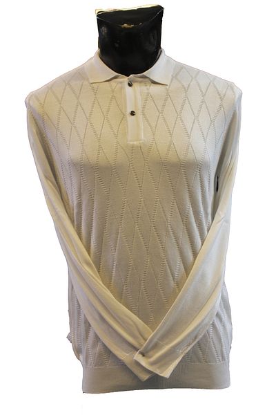 Diandor Men's Thin Soft Polo Neck Diamond Patterned Sweater White