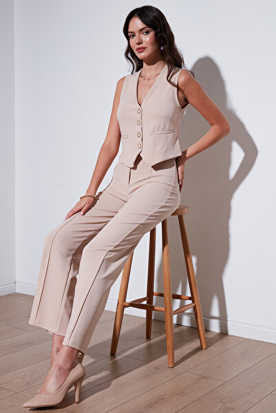 Lela Streç Fitted Fit V Yaka Düğmeli Yelek  YELEK 5865971