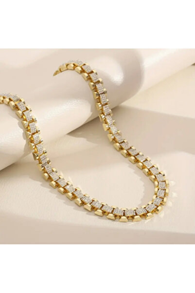 SE Jewellery Gold Renk Taşlı Klasik Kordon Model Kolye