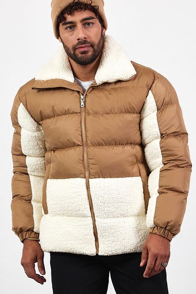 MADZEYMODA Ecru Mink Διπλό Χρώμα Χοντρό Παλτό με Λούτρινη Λεπτομέρεια - Mz50638