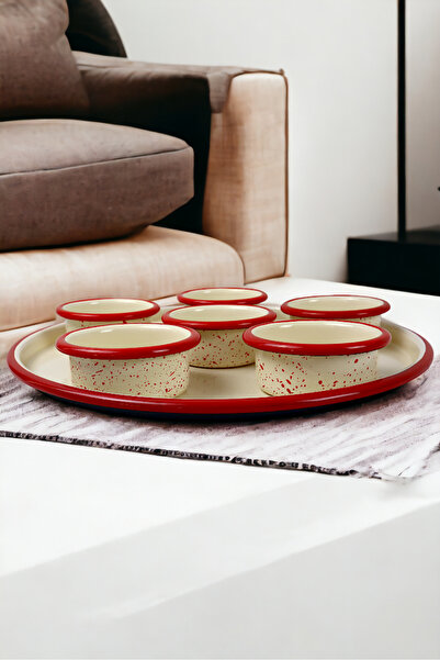 İnci Emaye 7 Parça Orta Boy Emaye Kahvaltı Seti, Sunum, Kahvaltı Tabağı, Reçellik, Zeytin, Peynir Tabağı,