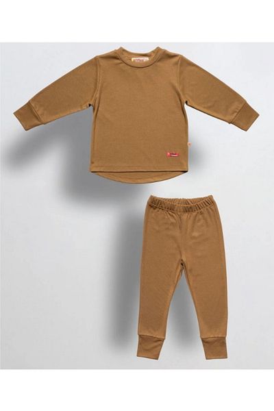 Tiffany Winter Warm Long Sleeve Baby & Kids Thermal Pajamas Set - Mustard