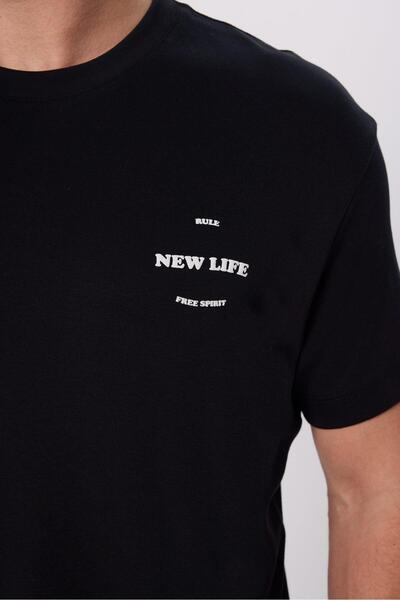 Tudors Ανδρικό μπλουζάκι Relax Fit Relax Fit 100% οργανικό βαμβάκι με απαλή υφή μαύρο μπλουζάκι με λαιμόκοψη