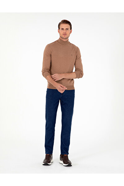 Pierre Cardin Camel Melange Slim Fit Half Turtleneck Basic Knitwear Sweater 50296614-Vr122