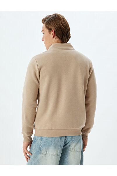 Koton Základní mikina s dlouhým rukávem s polovičním zipem, žebrovaná směs bavlny