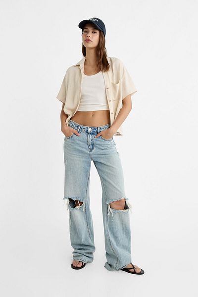 Stradivarius Short sleeve linen blend shirt