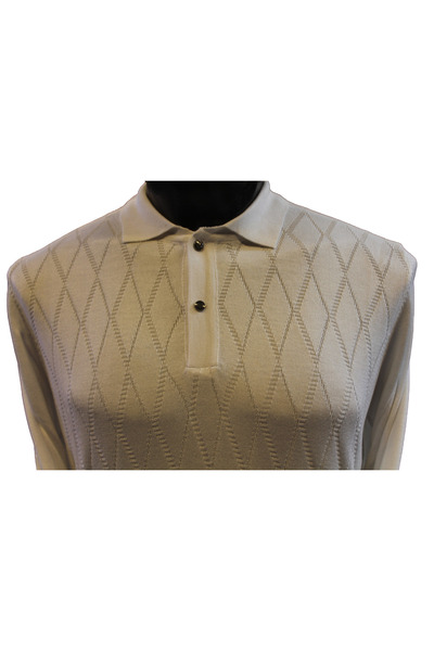 Diandor Erkek İnce Yumuşak Polo Yaka Baklava Desenli Kazak Beyaz